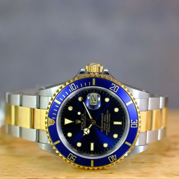 MEN'S ROLEX SUBMARINER 18K GOLD & STEEL BLUE DIAL 40MM W/ORIGINAL BOX & PAPERS - Picture 7 of 15
